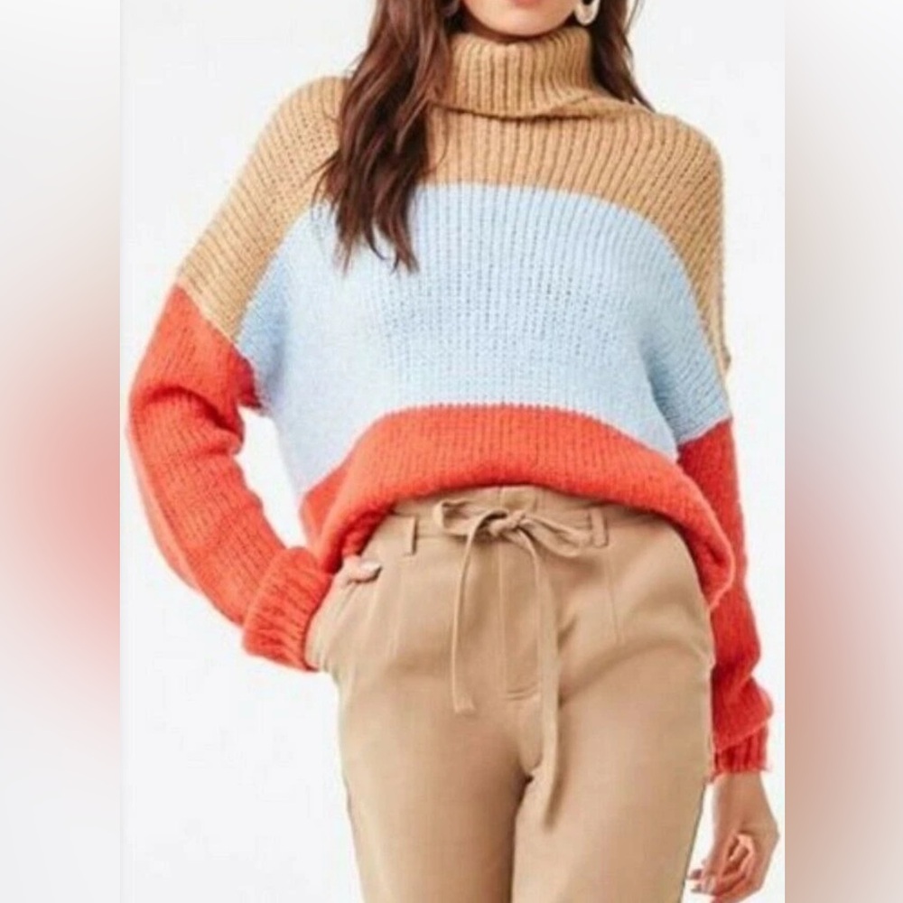 WOVEN HEART oversized turtleneck sweater size M color block